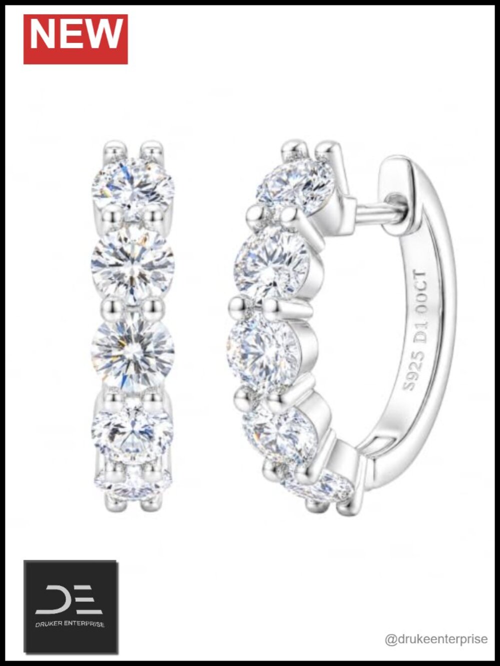 Moissanite Hoop Earrings S925 Sterling Silver Huggie Earrings Women Men 2ct